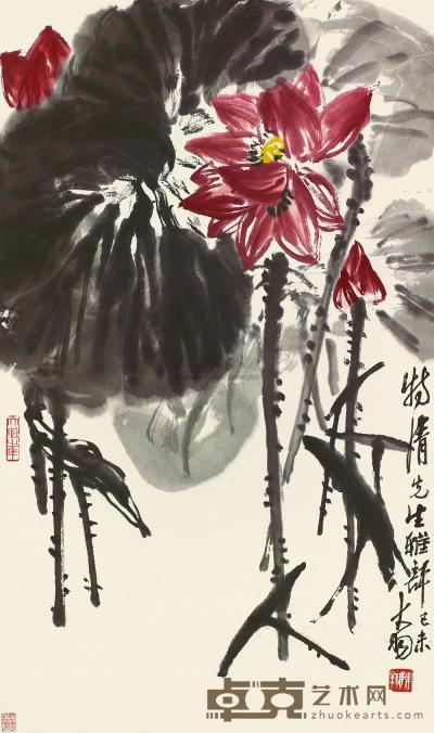 陈大羽 1979年作 红莲 镜框 83×49cm