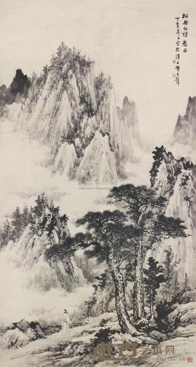 黄君璧 1947年作 游山图 镜框 180×95cm