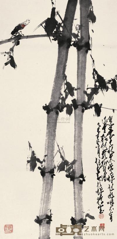 赵少昂 1985年作 竹禅图 镜框 97×47cm