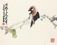赵少昂 1981年作 小鸟 镜框