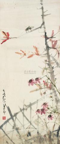 赵少昂 1935年作 菊花草虫 镜框