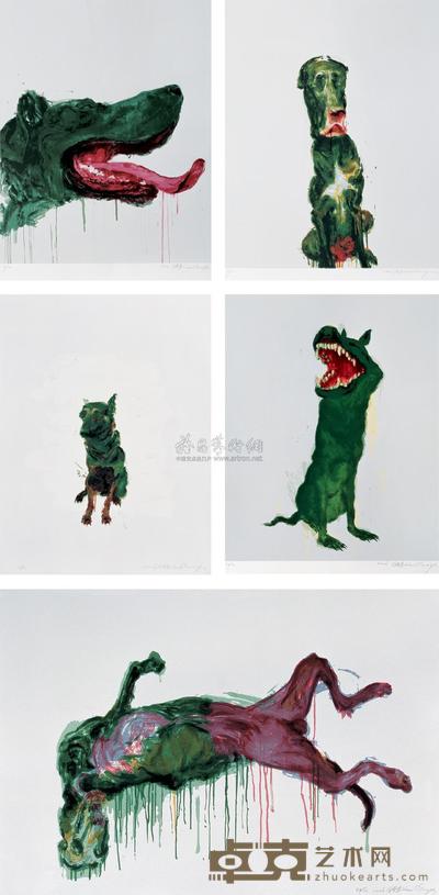 周春芽 2006年 绿狗系列 （五幅） 尺寸不一