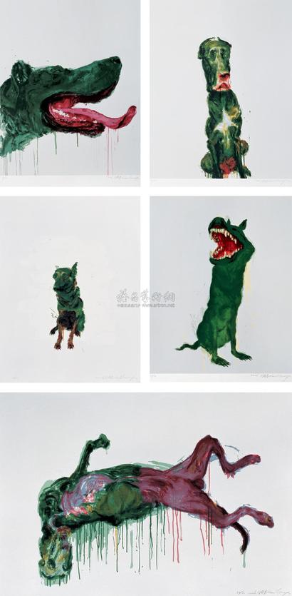 周春芽 2006年 绿狗系列 （五幅）