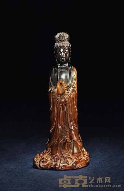 民国 犀角雕观音立像 高13.5CM