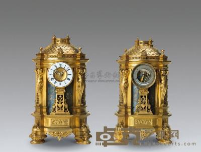 奥地利维也纳“神殿”铜镀金台钟 28.5×16.5×16.5cm