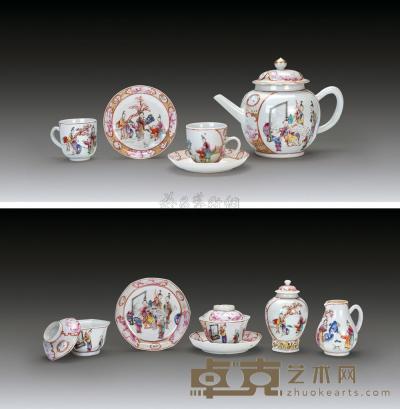 清雍正 广彩人物纹茶具 （十一件一套） 尺寸不一
