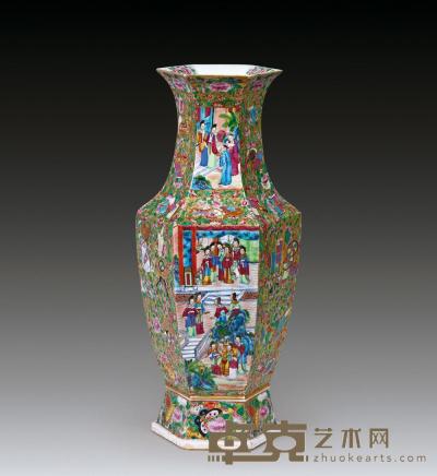 清中期 广彩人物纹六方瓶 高58cm
