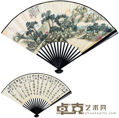 秋山蕭寺圖·書法 18×49cm