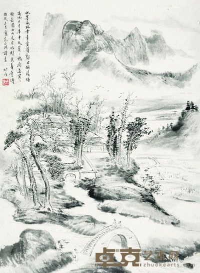 钱瘦铁 1946年作 范石湖诗意图 立轴 62.5×45.5cm