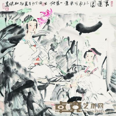 刘健 2008年作 采莲图 镜框 69x69cm