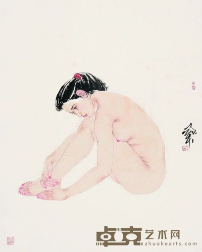 何家英 1994年作 裸女 镜片 85×68cm