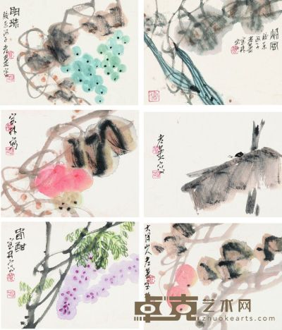 姜宝林 果疏花卉册 镜框 44×34cm×6