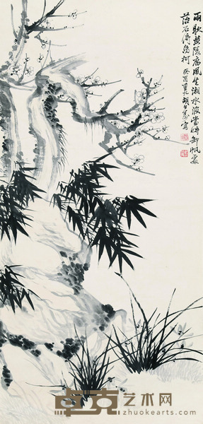 胡公寿 1873年作 雨歇黄陵庙 立轴 135×64cm