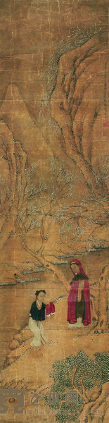 改琦 1822年作 美人赏梅图 立轴 106×29cm