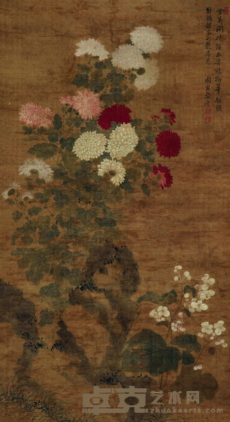 恽南田 金菊冠物华 立轴 88×48cm