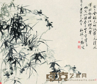 郑板桥 1742年作 竹兰石图 立轴 100×114cm