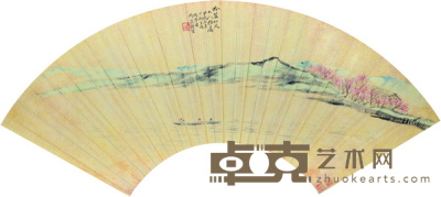 冯学澧 1874年作 春江泛舟 镜片 18×53cm