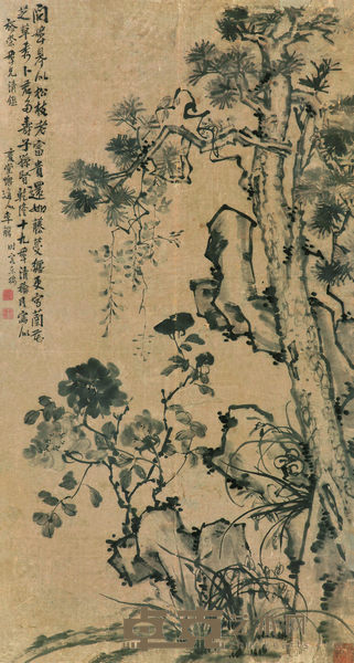 李鱓 1754年作 问年何似松枝老 镜片 134.5×73.5cm