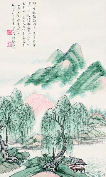 张谷年 1941年作 袅袅垂杨皴细雨 立轴