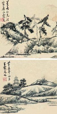 吕霞光 1936年作 西湖小景 （两帧） 立轴