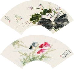 金章 1920年作 金鱼 荷花翠鸟 镜片
