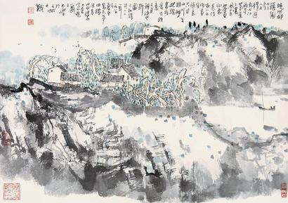 宋玉麟 1985年作 皖山柳荫图 镜心