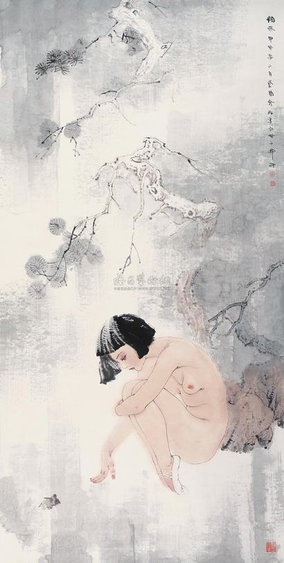 李爱国 甲申（2004年）作 烟雨 镜心