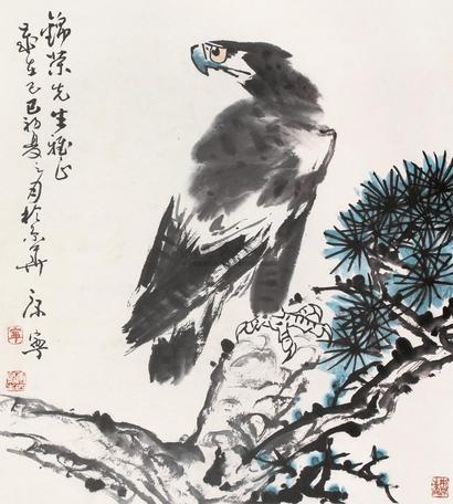 康宁 己巳（1989年）作 松鹰图 立轴