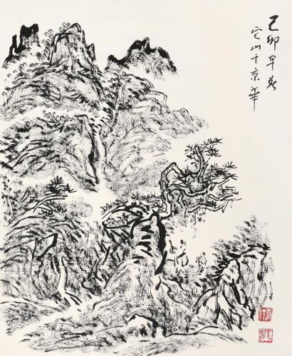 张仃 己卯（1999年）作 焦墨山水 镜心