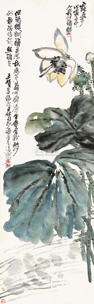 王个簃 丙子（1936年）作 露气 立轴