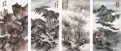 萧愻 戊辰（1928年）作 四景山水 立轴