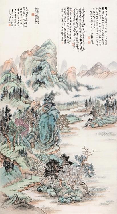 何汝穆 辛巳（1941年）作 青绿山水 镜心