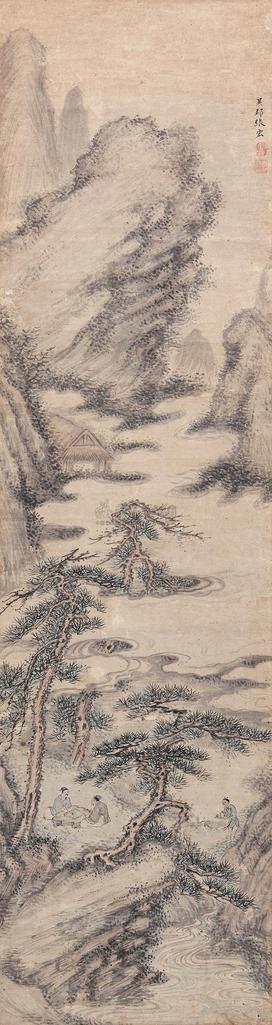 张宏 松下对弈图 立轴