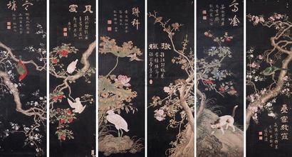 沈铨 花鸟 六屏