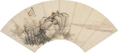 张之万 丙子（1876年）作 高岸平湖图 扇面