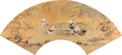 顾洛 甲戌（1814年）作 婴戏图 扇面