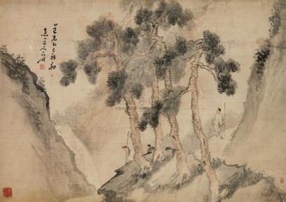 苏六朋 乙巳（1845年）作 松溪隐者图 立轴