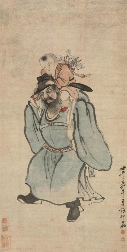 张翀 壬午（1642年）作 钟馗负子图 立轴