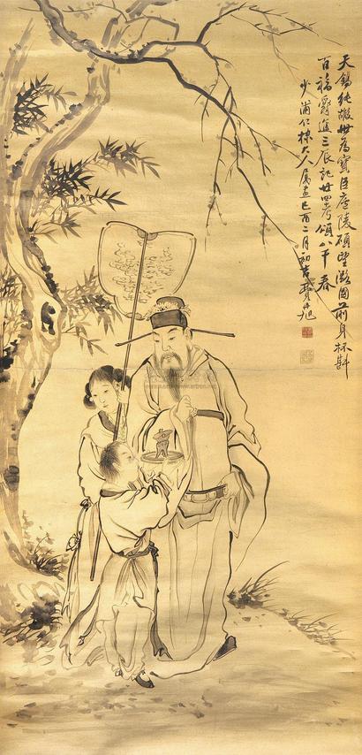 费丹旭 己酉（1849年）作 天官赐福 镜心