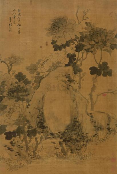 钱维城 （款） 甲戌（1754年）作 墨牡丹 立轴