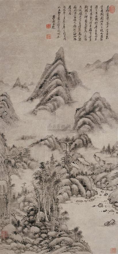 王原祁 （款） 云山飞瀑 镜心