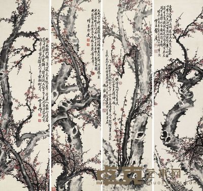 梅花四屏 175×45cm×4