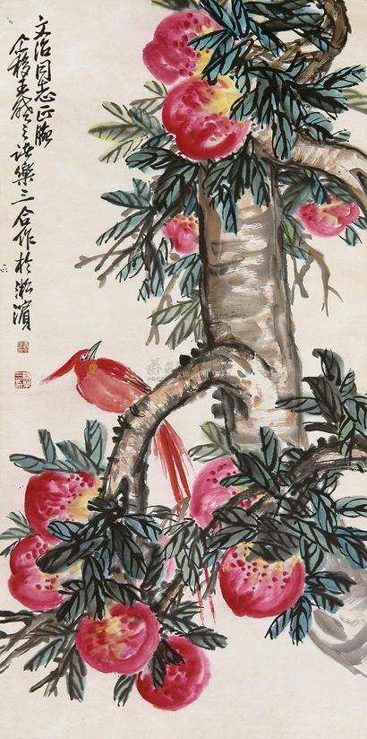 王个簃 双寿图 镜心