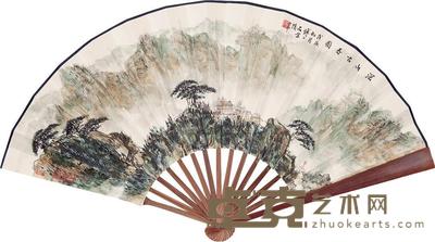 傅二石 深山古寺图 成扇 20×58cm