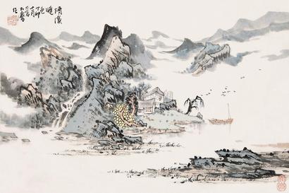 宋玉麟 清溪晓色 镜心