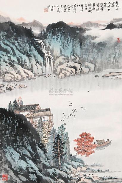 宋玉麟 碧浔红叶图 立轴