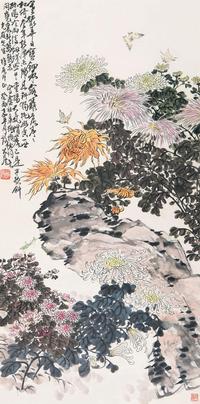 谢公展 菊蝶图 立轴