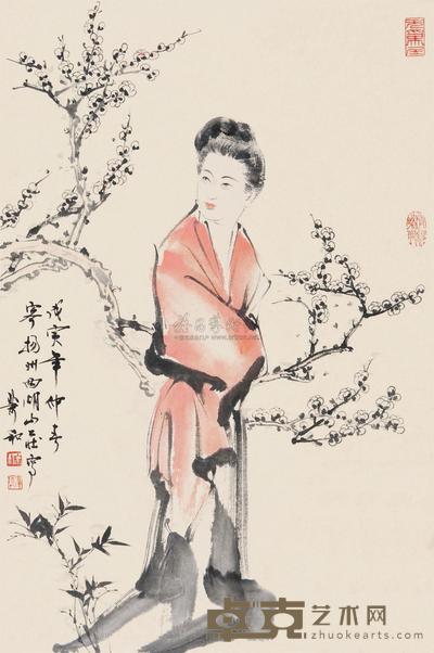 萧和 梅花仕女图 立轴 68×45cm