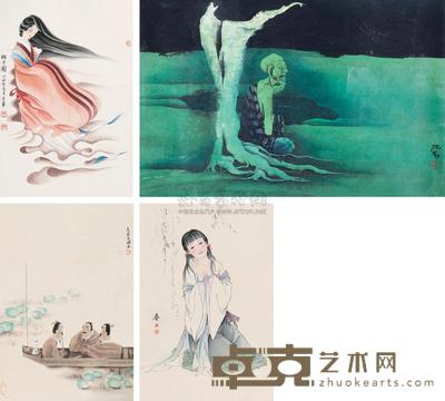 沈勤 石晓 等 人物 (四帧) 镜心 44×30cm×4