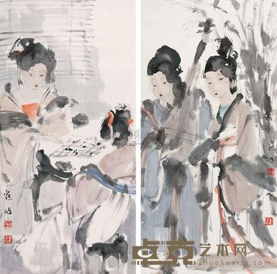 崔进 人物 (两幅) 镜心 70×34.5cm×2